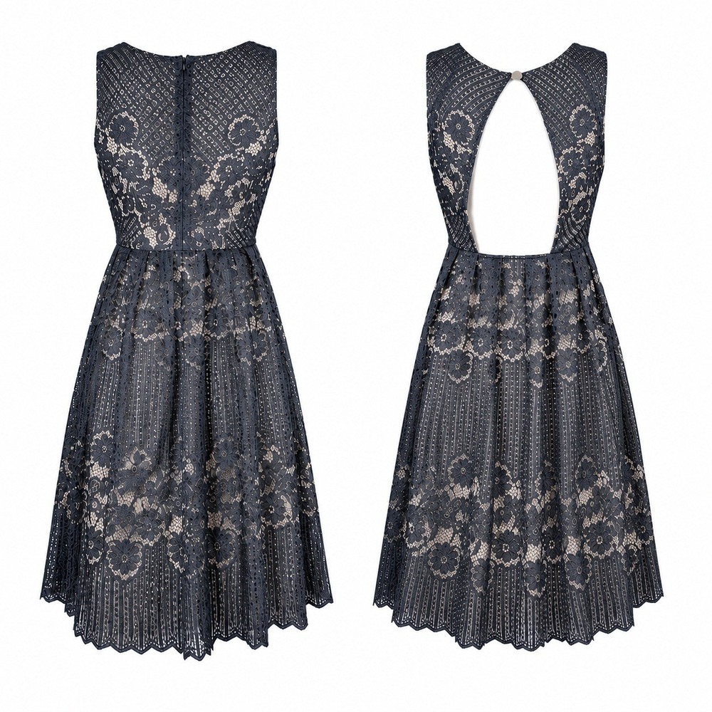 Free People Rocco Open Back Fit and Flare Dress Womens 2 Black Lace Casual Boho‎